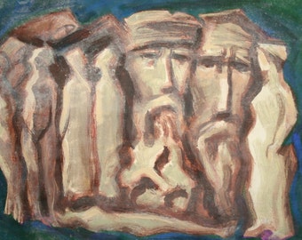 Vintage Abstract Oil Painting, Figures