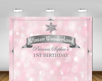 Winter Onederland Wonderland, Party Decorations, Snowflakes Birthday Party, Pink and Silver, Princess Birthday, Backdrop, Poster, Sign