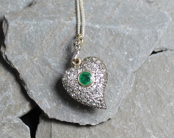 Antique Georgian Gold Silver Emerald & Diamond Locket Back Witches Heart Pendant