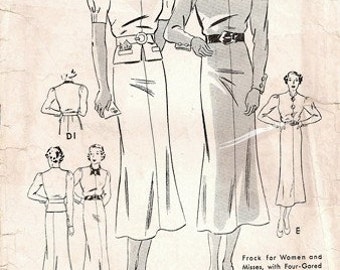 Butterick 6946 Frock with 4-Gored Skirt & Detachable Peplum / ca. 1936 / SZ16 COMPLETE