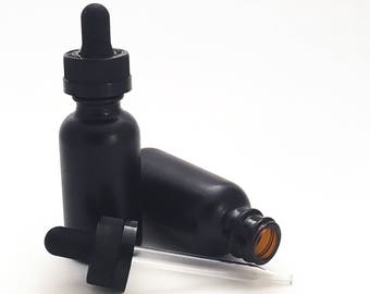 1 OZ Black Boston Round Bottles - Essential Oil Bottles - Matte Black - Glass Dropper Bottle - 1 OZ Glass Bottle - 1OZ Bottle - 1 Ounce