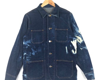Rare! Vintage Japanese Brand Denim Jacket Acid Wash Style Medium Size