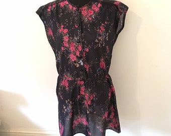 Vintage 70s blue/black & pink FLORAL PATTERN dress
