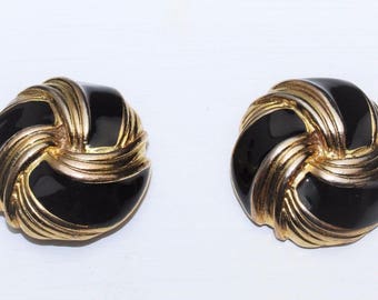 Vintage BLUETTE France Made Knot Design Gold Tone Black Enamel Dress Shoe Clips