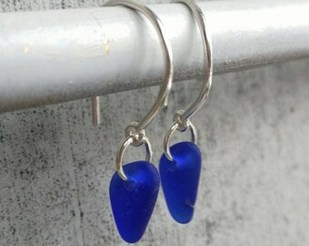 Cobalt Blue Sea Glass Earrings// SeaGlass Earrings // Sterling Silver// Genuine Sea Glass Earrings
