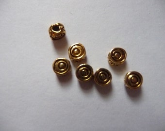 SALE!! Bead, Antiqued, Gold-Plated, Pewter, Tin-Based Alloy, 5mm, Round, Coil, Pack Of 7 beads. SALE!!