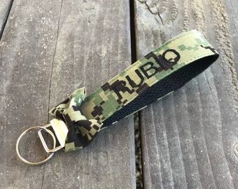 Military Personalized Navy NWU Type 3 Bow Wristlet | Us Navy Keychain | Us Navy Key Fob | Navy Key Fob | Military Keychain | Navy Keychain