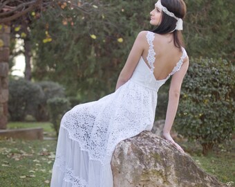 White Wedding Dress, Lace Wedding Dress, Bohemian Wedding Dress, Boho Wedding Dress, White Bridal Dress, Long Wedding Gown, SuzannaM Designs