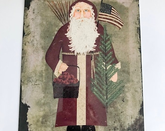 Primitive Christmas Sign - Prim Santa Sign - Wreath Sign - Wreath Attachment