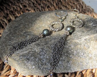 Tassle Earrings- Pearl Earrings, Circle earrings, Sterling silver Trendy- Lisa New Design