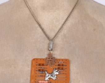 Scotty Dog on a Vintage Computer Circuit Board Necklace
