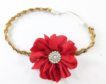 Red Headband, Red Flower Girl Headband, Red and Gold Headband, Gold Headband, Sequin Headband, Deep red Headband, Red Flower Headband