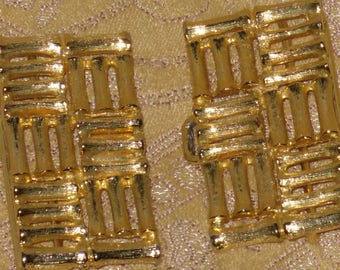 Mimi Di N Belt Buckle Gold Tone Bamboo Square Signed Vintage
