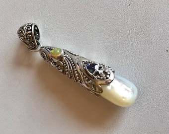 Mother of Pearl Pendant-Bali Silver Pendant With Gemstone