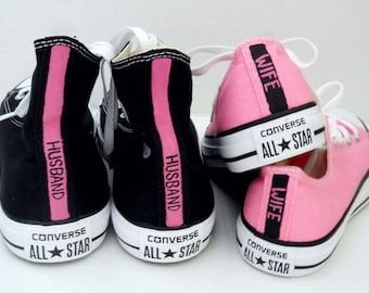 Custom Color Husband Wife Converse, Bridal Converse, Wedding Shoes, Wedding Converse, Bride and Groom Chucks, Bride and Groom Converse