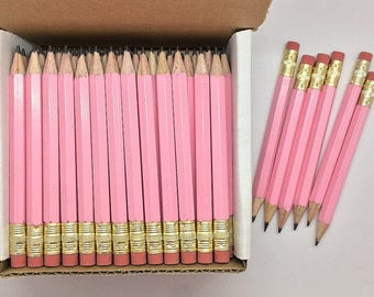 144 Pastel Pink Mini short half Hexagon Golf #2 Pencils With erasers Pre-Sharpened Made In the USA - Non Toxic Latex Free Express Pencils TM