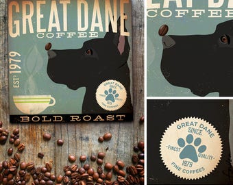 Great Dane dog Coffee Company advertising style artwork on gallery wrapped canvas design by stephen fowler