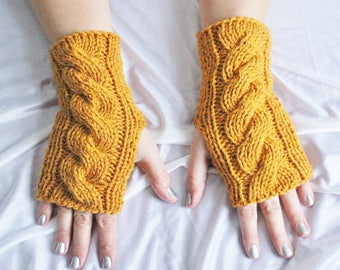 Fingerless Gloves - Mustard Gloves - Wrist Warmers - Yellow Gloves - Ready to ship