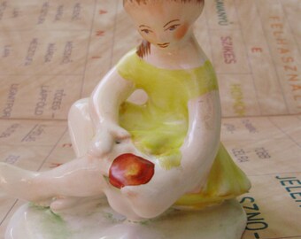 Vintage Hungarian porcelain,little girl with flower,stamped
