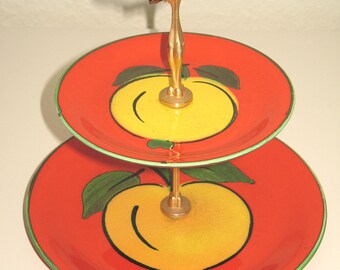 Vintage 70s Etagere by SCHRAMBERGER, decor "Apfel",gold plated !