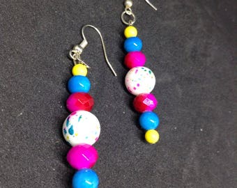 Bright Paint Splatter Dangle Earrings