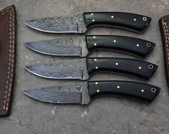 Damascus Steel Lot of 4 Hunting Knives (LT-63H)
