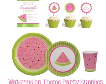 Watermelon Party Supplies- Watermelon Birthday Party Supplies- Watermelon Paper Plates- Watermelon Paper Cups