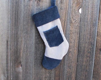 Christmas Stocking - Black and tan - Re-purposed Corduroy