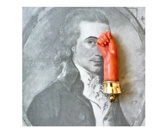 Antique Figa, Coral Hand, Fist Charm Pendant, Victorian Amulet