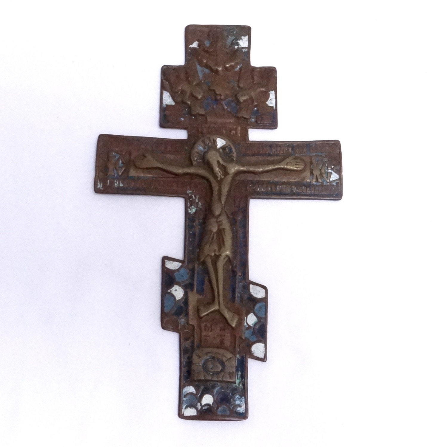 Antique Russian Icon Orthodox Crucifix Cross 6 Inch 1800