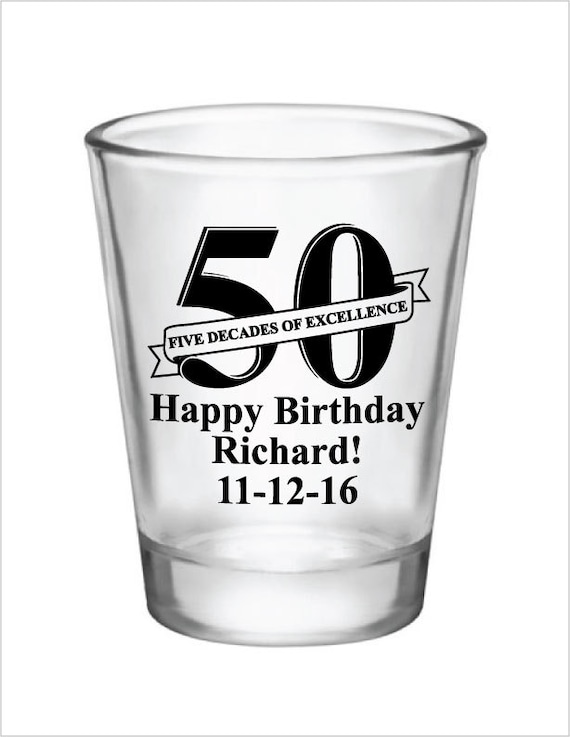 50th Birthday Party Favors Personalized 175oz Glass Shot