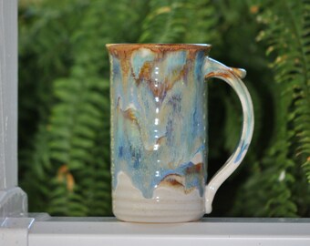 Pottery Coffee Mug in Tri-Color Glaze Stoneware 16 oz large