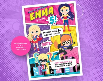 Girl Superhero Party. Superhero Invitation. Supergirl Invitation. Superhero Girl Party. Superhero Girl Birthday.