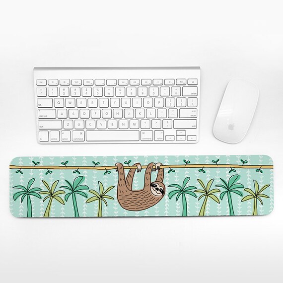 Sloth Keyboard Wrist Rest Pad, Mint Green Wrist Keyboard Pad, Tropical Wrist Pad for Keyboard Rest, Decor Office Desk Accessories for Women