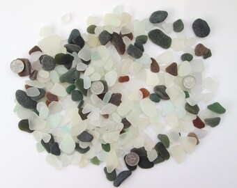 English beach glass Cornwall Seaham sea glass surf tumbled eco craft supply jewelry making supplies 500g frosted white green brown