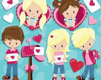 80% OFF SALE Valentine clipart Kids commercial use, Valentine kids clipart, vector graphics, digital clip art, digital images - CL940