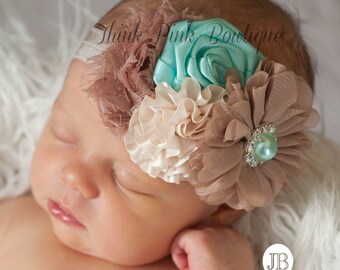 Baby Headband, Baby headbands, Newborn Headband, Flower baby Headband, Baby girl Headband, girl Shabby chic headband, Couture baby headband.