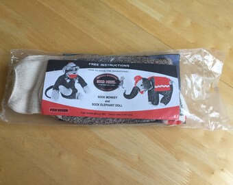 Original Red Heel Sock Monkey and Sock Elephant Doll Socks and Instructions - Socks Size Large 10-11