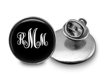 Monogrammed personalized initials Glass Tie Tack 16mm Tie Pin Lapel pin