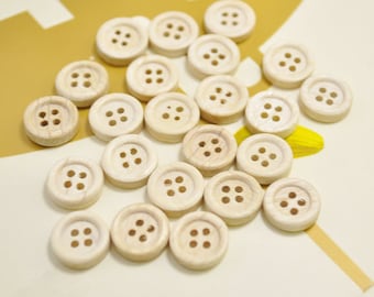 11mm Round Wood Buttons Pack of 50pcs small Natural unfinished Wooden Buttons.
