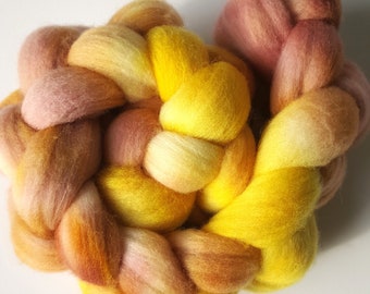 Handdyed Polwarth Wool Combed Top 100g OOAK International Shipping - Strawberry Lemonade