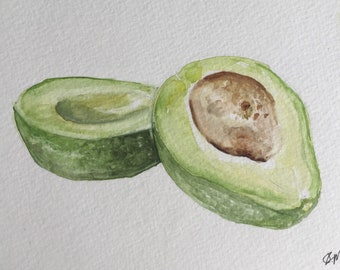 Watercolor Avocado-Food Art-Avocado Painting