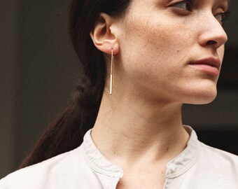 Bar Drop Earrings - Dainty Simple Gold Filled Earring, Sterling Silver or Rose Gold Fill LE439
