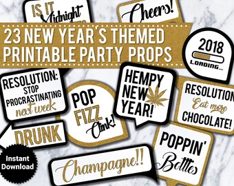 23 New Years Eve 2018 PRINTABLE Party Photo Booth Props - INSTANT DOWNLOAD