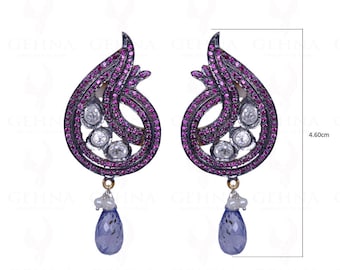 Pearl, Ruby & Iolite Gemstone Earrings In 925 Sterling Silver SE011105