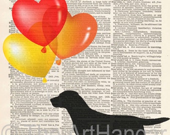 Labrador Dictionary Print, Giclée, Art, Print, Popular, Dictionary Dog, Silhouette, Dog Print, Gift for Her, Dog Decor, A4, Balloons,