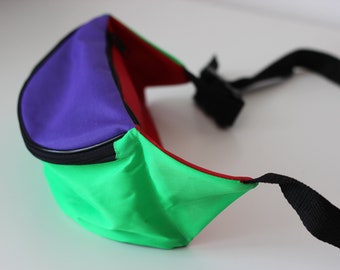 Vintage Fanny Pack Purple Green Red Black Beltbag Trash Neon Trashy Grungy Trance Rave Techno Festival Chic Punk Grunge Unique 80s 90s Bag