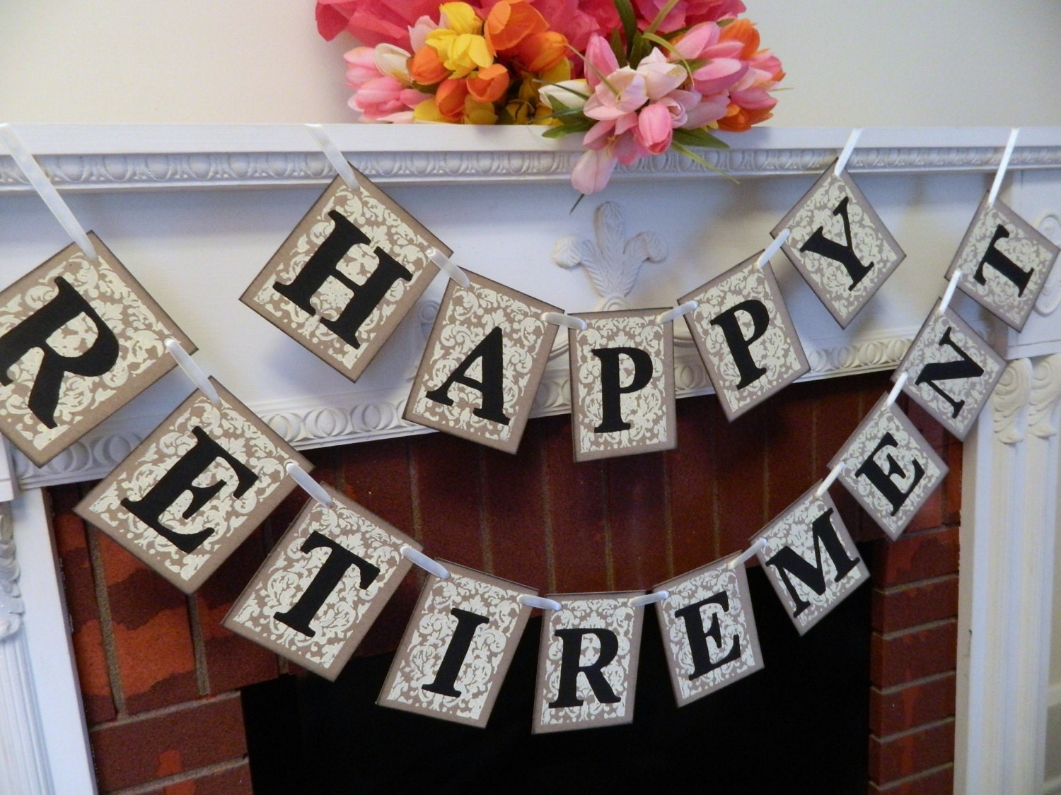 Happy Retirement Banner / Retirement Party Signs / Damask