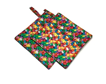 Handmade Quilted Pot Holders Set of 2 Jelly Beans Easter Potholders