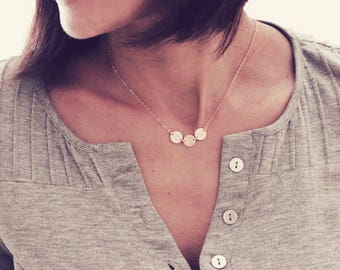 3 Initial Necklace / 14K Gold or Silver Initial Disc Necklace /Multiple Initial Necklace/3 Best Friend Necklace/Personalized Mother Necklace